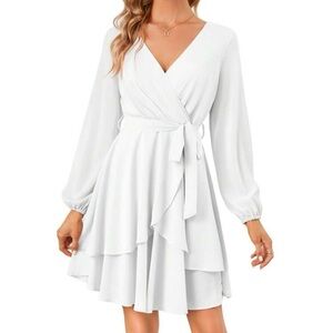 SHEIN Women’s Size XL Off White Solid Ruffle Boho Flowy Swing Mini Dress